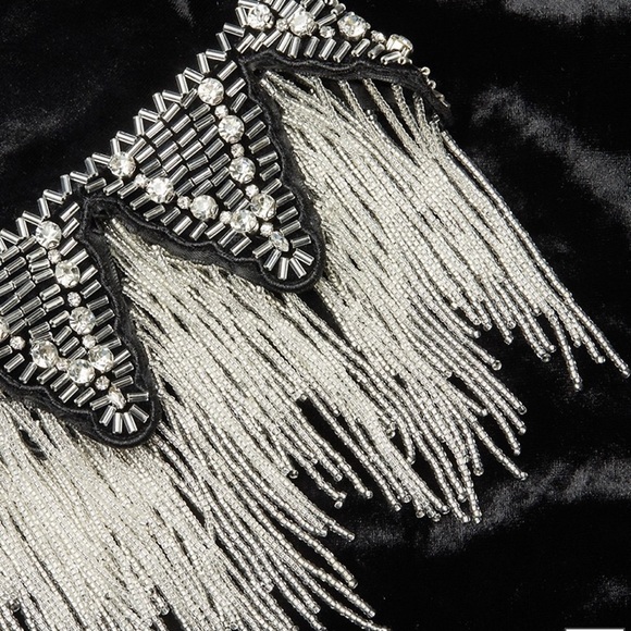 Kobi Halperin Jennifer Velvet Crewneck Fringe-Cuff in Topaz, S - Picture 10 of 11